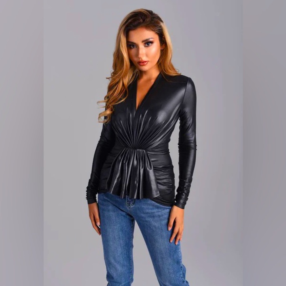 Dilara Faux Leather Black Top NEW